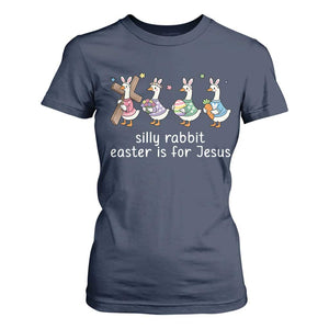 Funny Easter Day Silly Goose T Shirt For Women Silly Rabbit Easter Is For Jesus TS11 Navy Print Your Wear