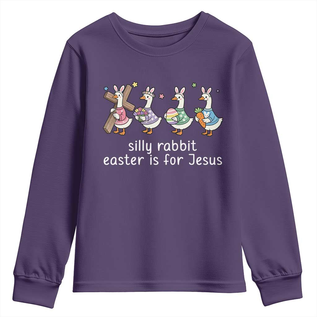 Funny Easter Day Silly Goose Youth Sweatshirt Silly Rabbit Easter Is For Jesus TS11 Purple Print Your Wear