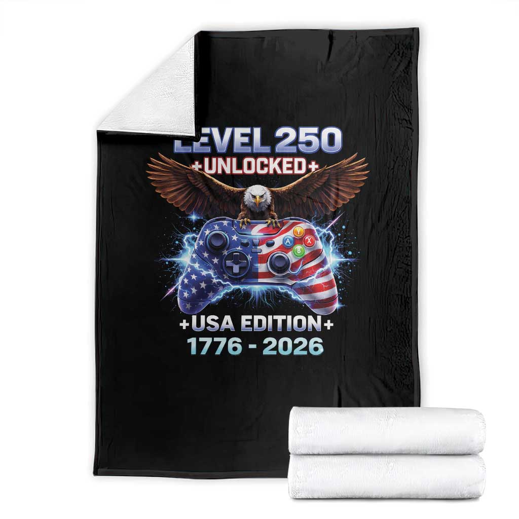 USA 250th Anniversary Gamer Throw Blanket Level 250 USA Edition 1776 2026 Bald Eagle TS11 Black Print Your Wear