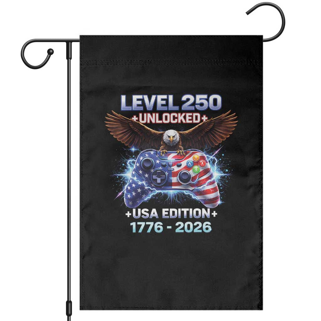 USA 250th Anniversary Gamer Garden Flag Level 250 USA Edition 1776 2026 Bald Eagle TS11 Black Print Your Wear