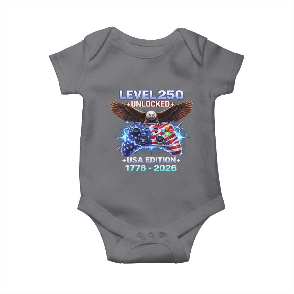 USA 250th Anniversary Gamer Baby Onesie Level 250 USA Edition 1776 2026 Bald Eagle TS11 Charcoal Print Your Wear