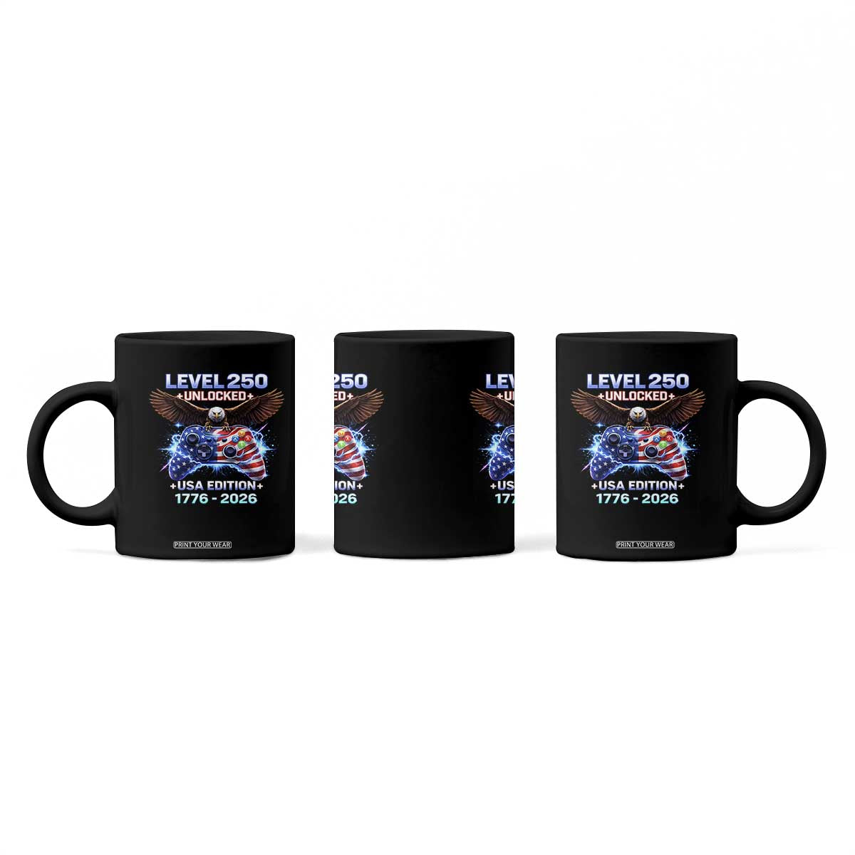 USA 250th Anniversary Gamer Coffee Mug Level 250 USA Edition 1776 2026 Bald Eagle TS11 Print Your Wear