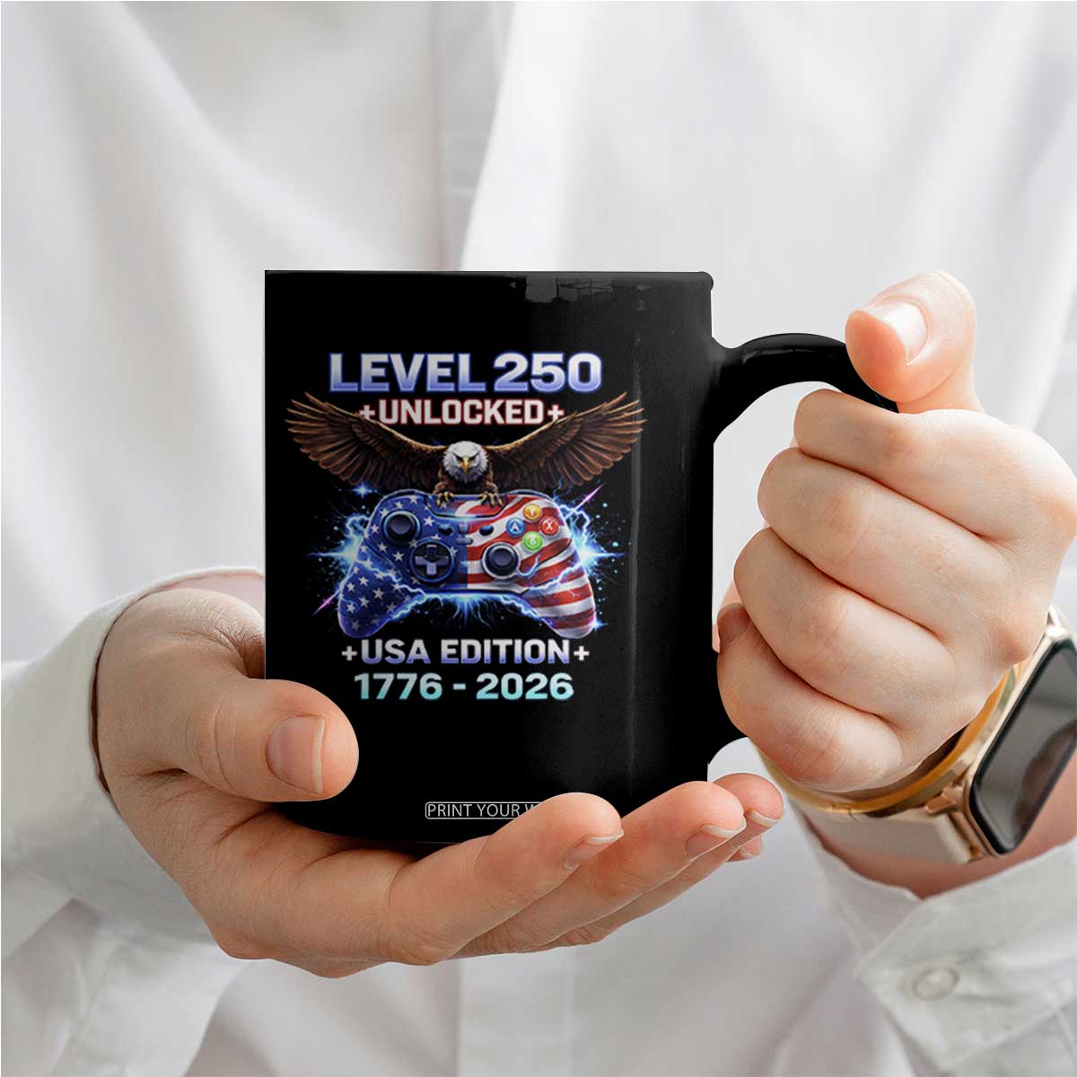USA 250th Anniversary Gamer Coffee Mug Level 250 USA Edition 1776 2026 Bald Eagle TS11 Print Your Wear