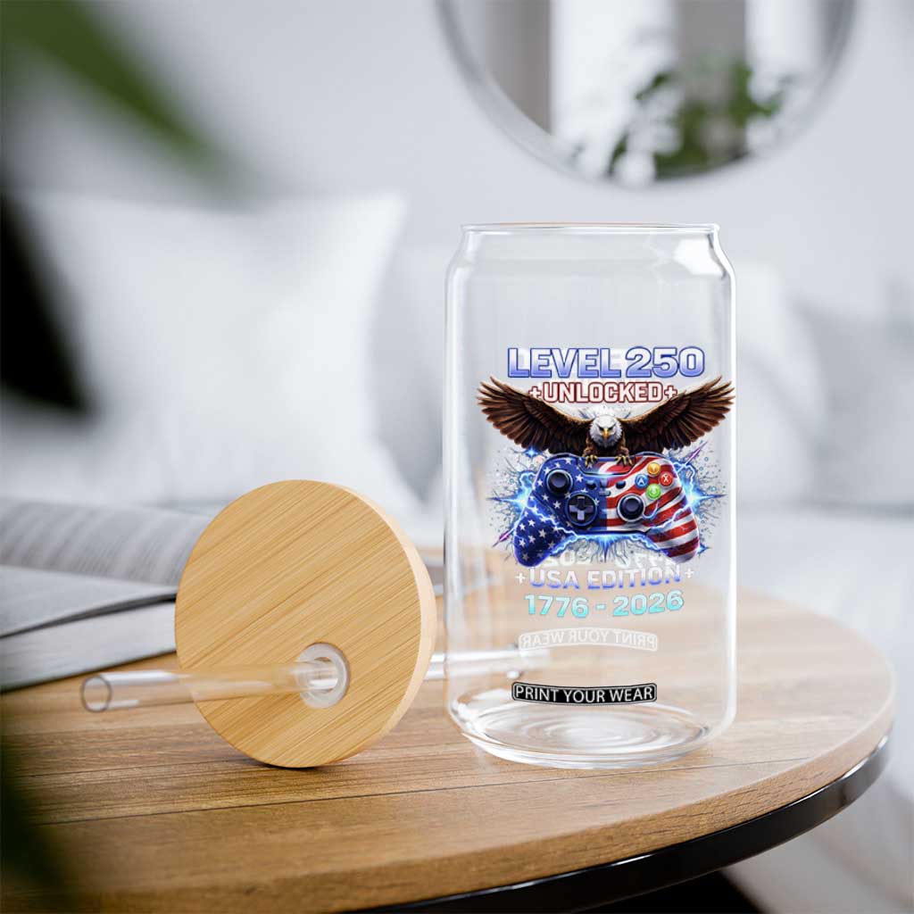 USA 250th Anniversary Gamer Glass Can Level 250 USA Edition 1776 2026 Bald Eagle TS11 Print Your Wear
