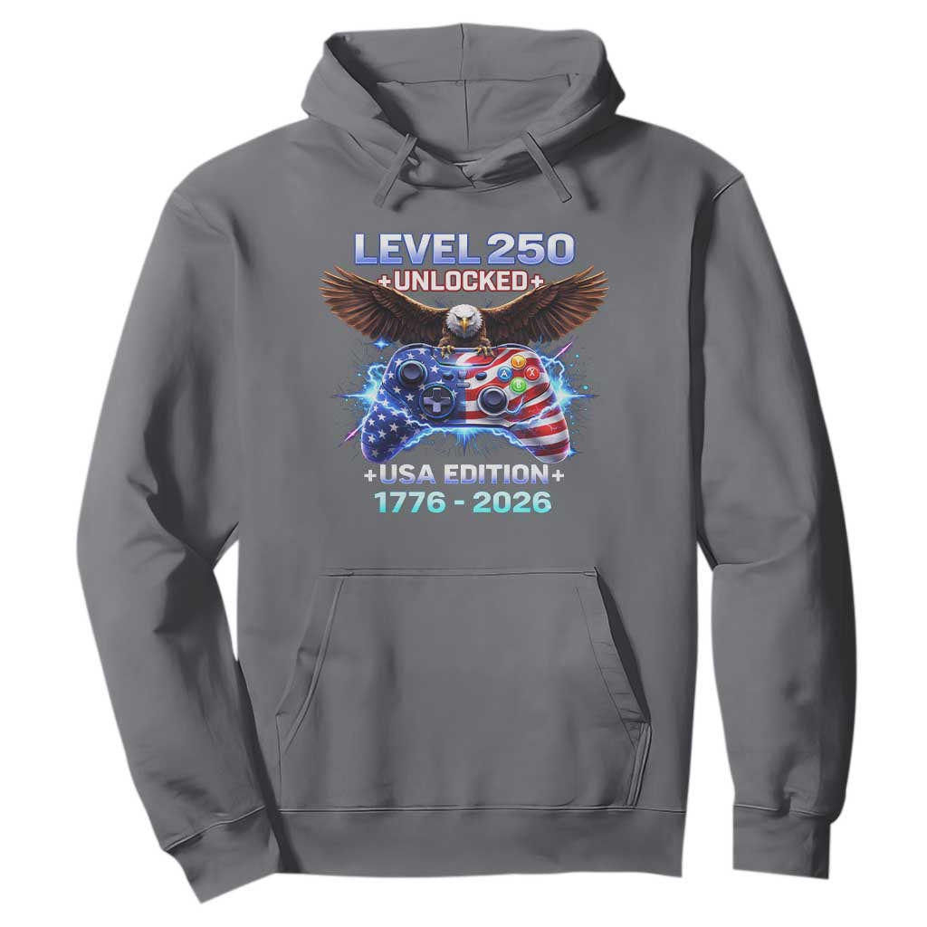 USA 250th Anniversary Gamer Hoodie Level 250 USA Edition 1776 2026 Bald Eagle TS11 Charcoal Print Your Wear