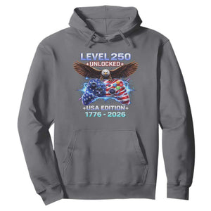 USA 250th Anniversary Gamer Hoodie Level 250 USA Edition 1776 2026 Bald Eagle TS11 Charcoal Print Your Wear