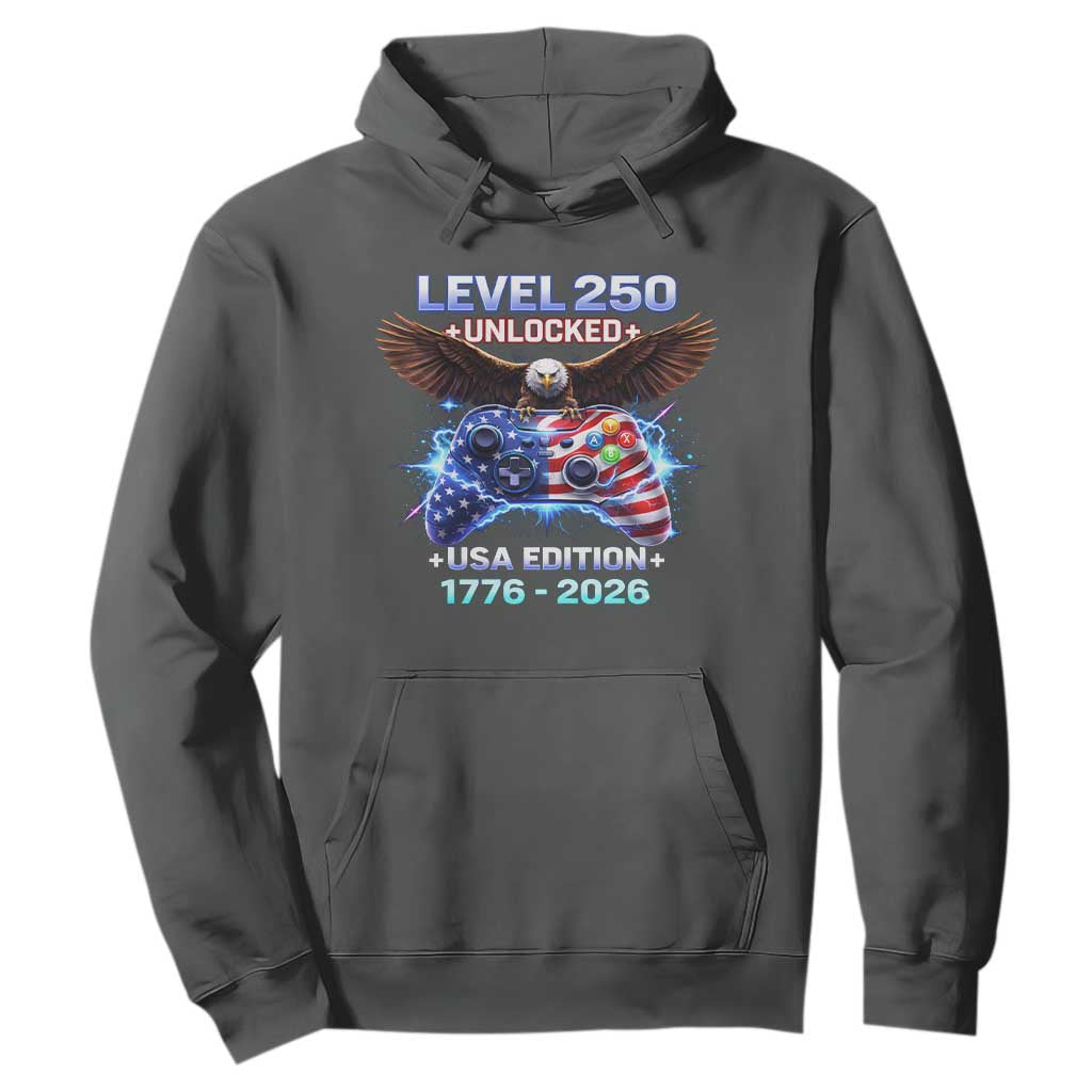 USA 250th Anniversary Gamer Hoodie Level 250 USA Edition 1776 2026 Bald Eagle TS11 Dark Heather Print Your Wear