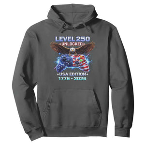 USA 250th Anniversary Gamer Hoodie Level 250 USA Edition 1776 2026 Bald Eagle TS11 Dark Heather Print Your Wear