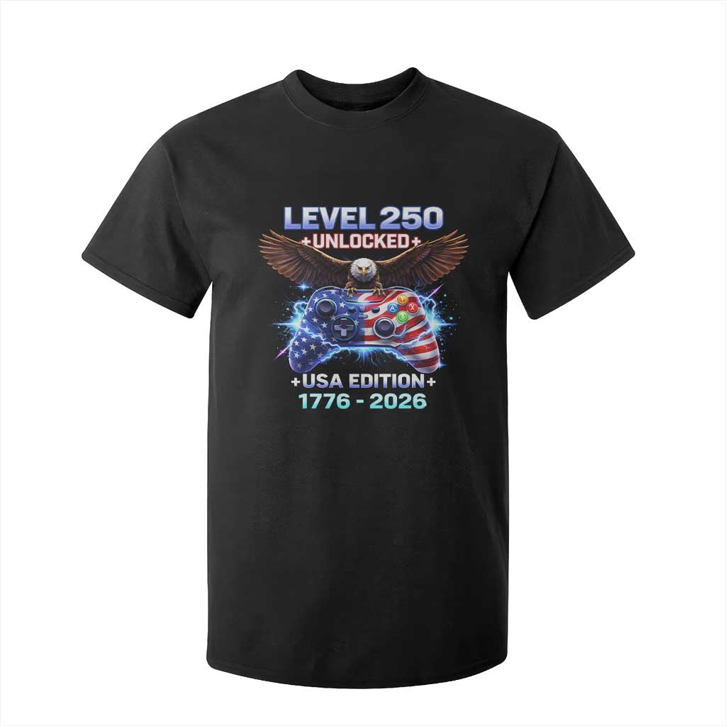 USA 250th Anniversary Gamer T Shirt For Kid Level 250 USA Edition 1776 2026 Bald Eagle TS11 Black Print Your Wear