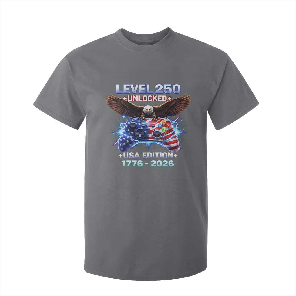 USA 250th Anniversary Gamer T Shirt For Kid Level 250 USA Edition 1776 2026 Bald Eagle TS11 Charcoal Print Your Wear