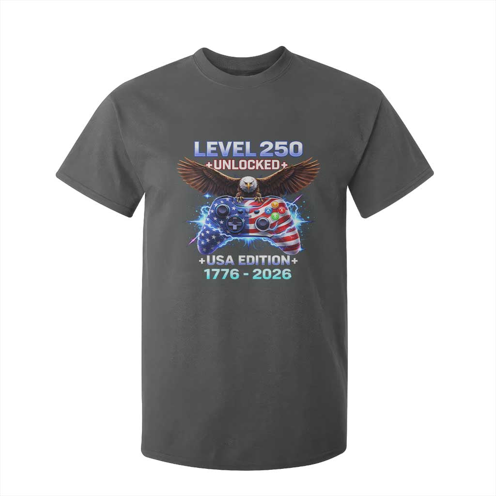 USA 250th Anniversary Gamer T Shirt For Kid Level 250 USA Edition 1776 2026 Bald Eagle TS11 Dark Heather Print Your Wear