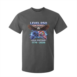 USA 250th Anniversary Gamer T Shirt For Kid Level 250 USA Edition 1776 2026 Bald Eagle TS11 Dark Heather Print Your Wear