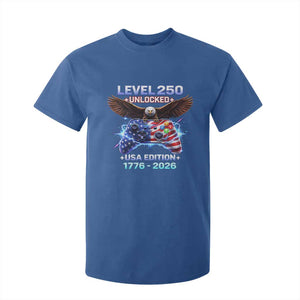 USA 250th Anniversary Gamer T Shirt For Kid Level 250 USA Edition 1776 2026 Bald Eagle TS11 Royal Blue Print Your Wear