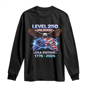 USA 250th Anniversary Gamer Long Sleeve Shirt Level 250 USA Edition 1776 2026 Bald Eagle TS11 Black Print Your Wear