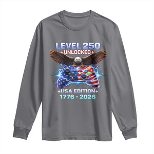 USA 250th Anniversary Gamer Long Sleeve Shirt Level 250 USA Edition 1776 2026 Bald Eagle TS11 Charcoal Print Your Wear