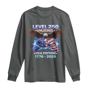 USA 250th Anniversary Gamer Long Sleeve Shirt Level 250 USA Edition 1776 2026 Bald Eagle TS11 Dark Heather Print Your Wear