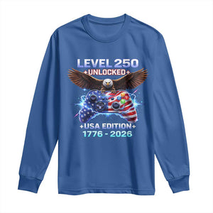 USA 250th Anniversary Gamer Long Sleeve Shirt Level 250 USA Edition 1776 2026 Bald Eagle TS11 Royal Blue Print Your Wear