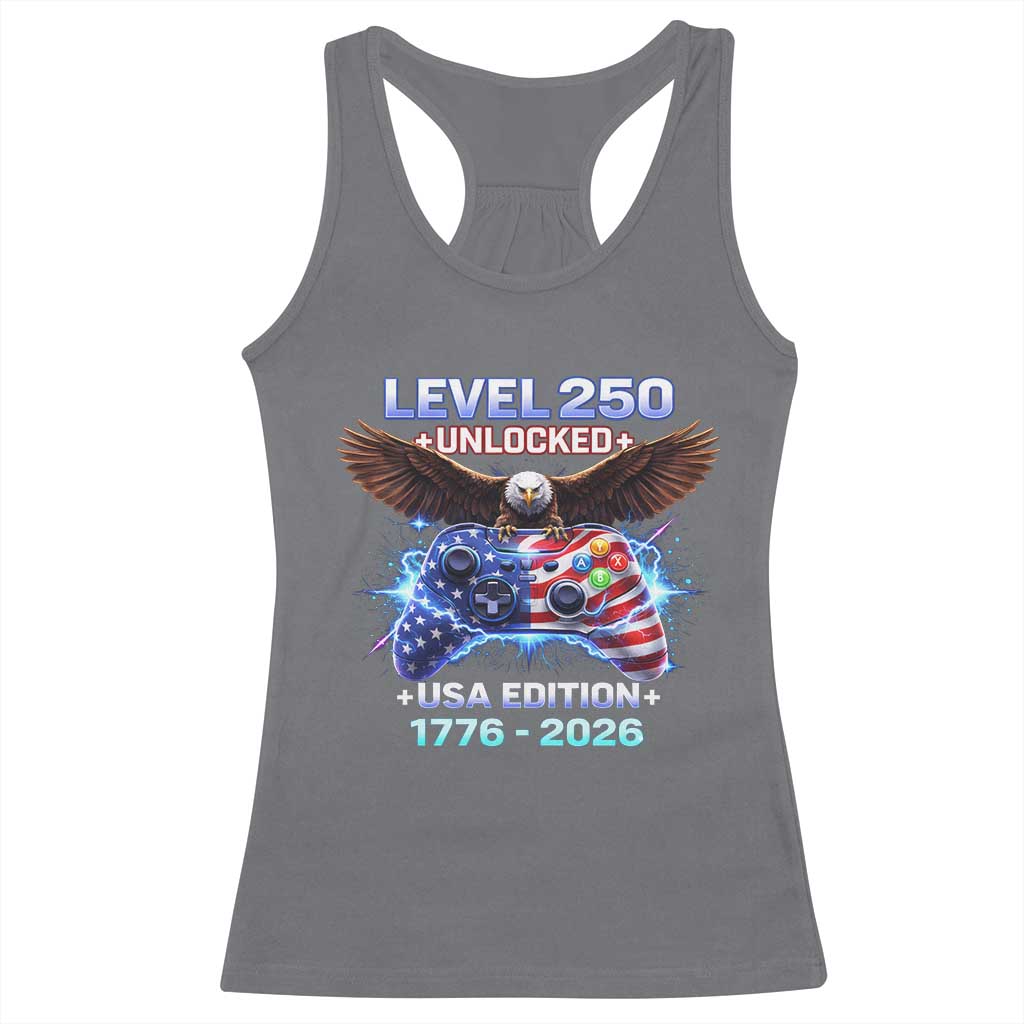 USA 250th Anniversary Gamer Racerback Tank Top Level 250 USA Edition 1776 2026 Bald Eagle TS11 Charcoal Print Your Wear