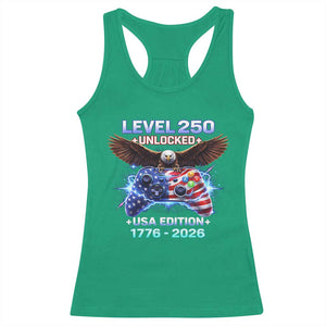 USA 250th Anniversary Gamer Racerback Tank Top Level 250 USA Edition 1776 2026 Bald Eagle TS11 Irish Green Print Your Wear