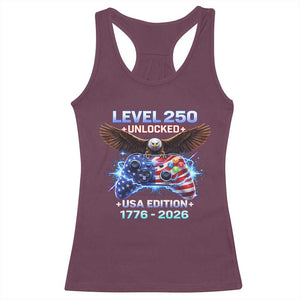 USA 250th Anniversary Gamer Racerback Tank Top Level 250 USA Edition 1776 2026 Bald Eagle TS11 Maroon Print Your Wear