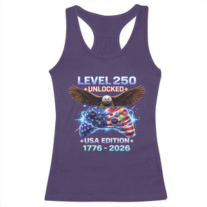 USA 250th Anniversary Gamer Racerback Tank Top Level 250 USA Edition 1776 2026 Bald Eagle TS11 Purple Print Your Wear