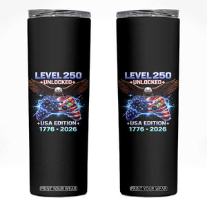USA 250th Anniversary Gamer Skinny Tumbler Level 250 USA Edition 1776 2026 Bald Eagle TS11 Black Print Your Wear
