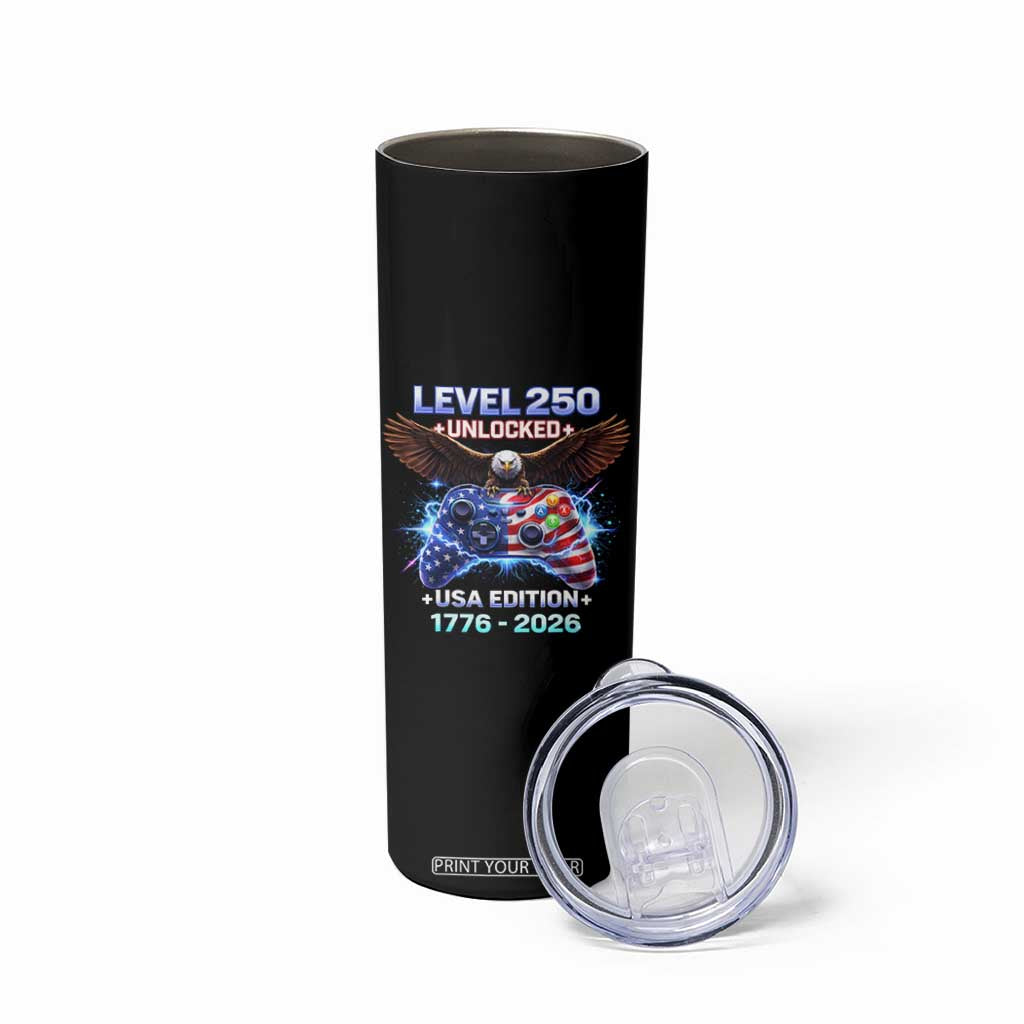 USA 250th Anniversary Gamer Skinny Tumbler Level 250 USA Edition 1776 2026 Bald Eagle TS11 Print Your Wear