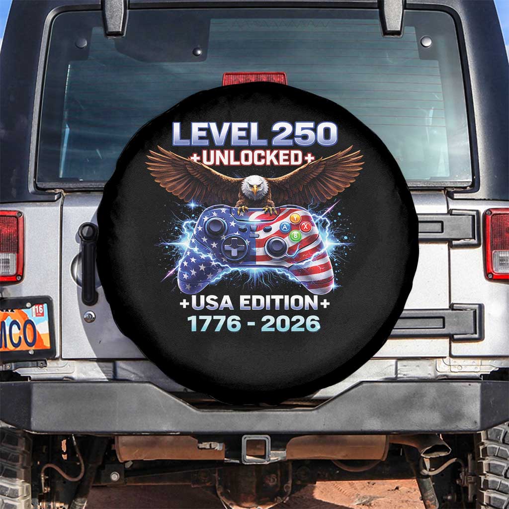 USA 250th Anniversary Gamer Spare Tire Cover Level 250 USA Edition 1776 2026 Bald Eagle TS11 No hole Black Print Your Wear