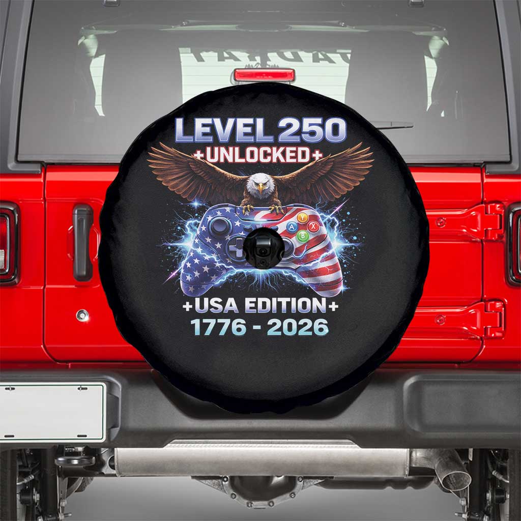 USA 250th Anniversary Gamer Spare Tire Cover Level 250 USA Edition 1776 2026 Bald Eagle TS11 Black Print Your Wear