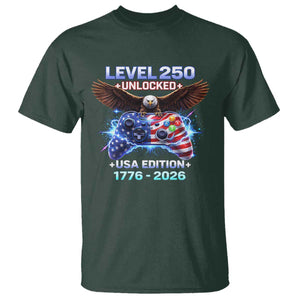 USA 250th Anniversary Gamer T Shirt Level 250 USA Edition 1776 2026 Bald Eagle TS11 Dark Forest Green Print Your Wear