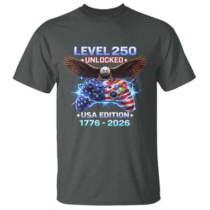 USA 250th Anniversary Gamer T Shirt Level 250 USA Edition 1776 2026 Bald Eagle TS11 Dark Heather Print Your Wear