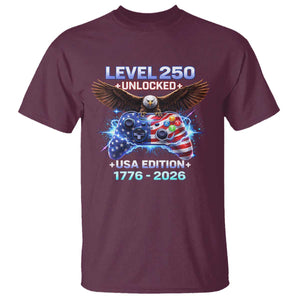 USA 250th Anniversary Gamer T Shirt Level 250 USA Edition 1776 2026 Bald Eagle TS11 Maroon Print Your Wear