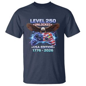 USA 250th Anniversary Gamer T Shirt Level 250 USA Edition 1776 2026 Bald Eagle TS11 Navy Print Your Wear