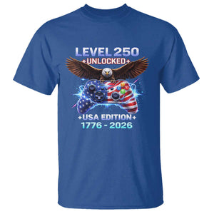 USA 250th Anniversary Gamer T Shirt Level 250 USA Edition 1776 2026 Bald Eagle TS11 Royal Blue Print Your Wear