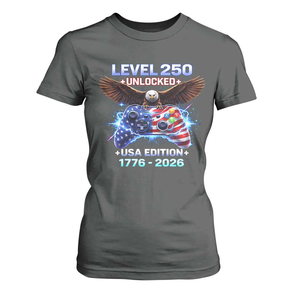 USA 250th Anniversary Gamer T Shirt For Women Level 250 USA Edition 1776 2026 Bald Eagle TS11 Dark Heather Print Your Wear