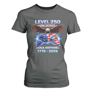 USA 250th Anniversary Gamer T Shirt For Women Level 250 USA Edition 1776 2026 Bald Eagle TS11 Dark Heather Print Your Wear