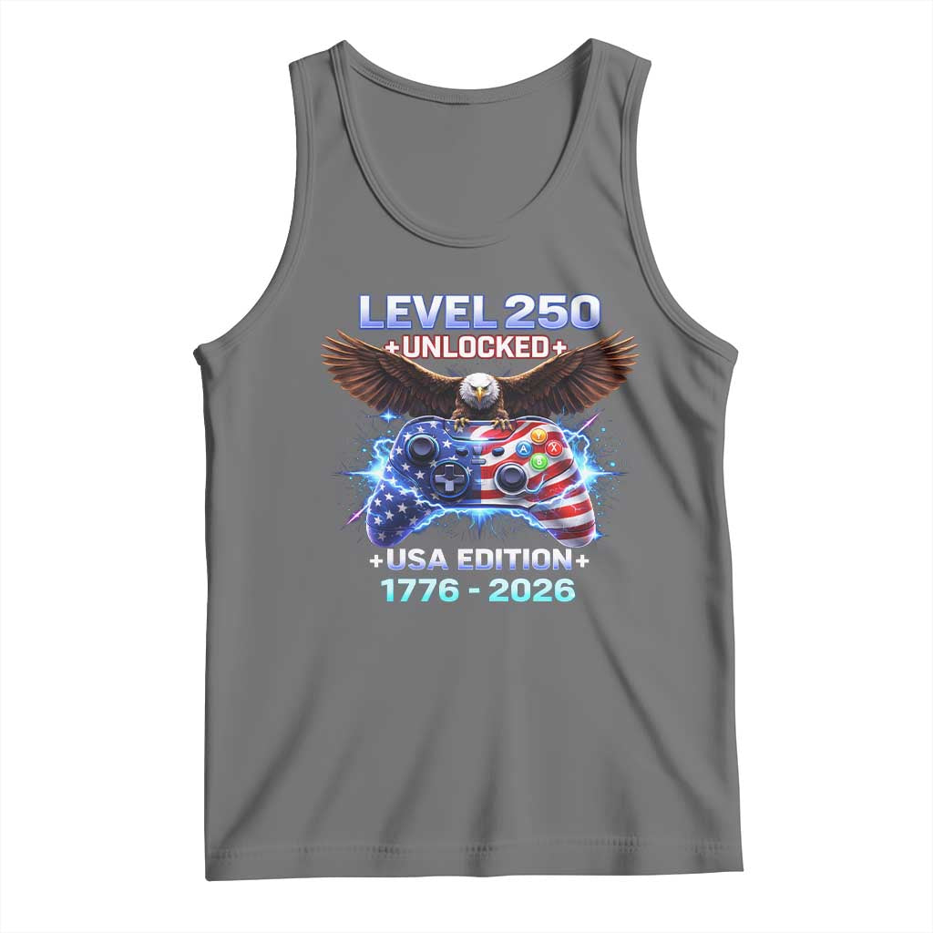 USA 250th Anniversary Gamer Tank Top Level 250 USA Edition 1776 2026 Bald Eagle TS11 Black Heather Print Your Wear