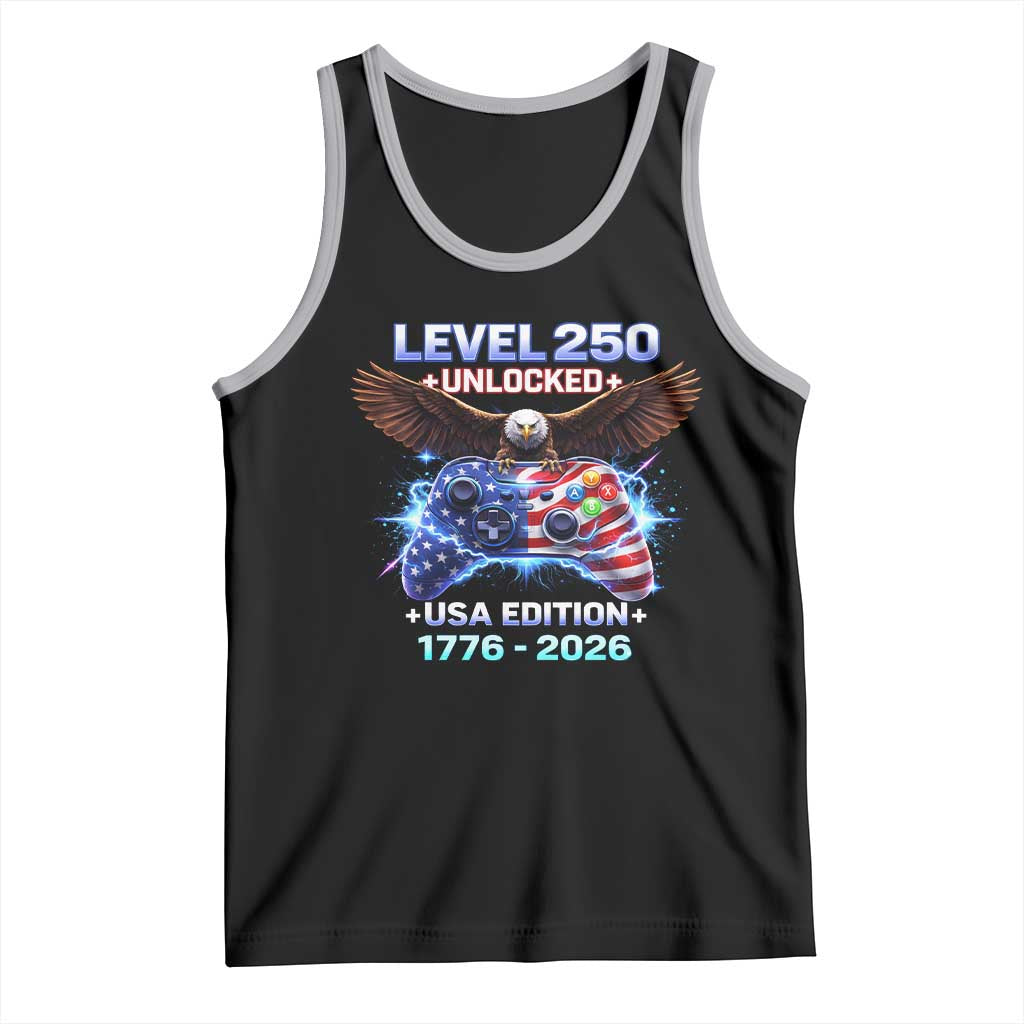 USA 250th Anniversary Gamer Tank Top Level 250 USA Edition 1776 2026 Bald Eagle TS11 Black Athletic Heather Print Your Wear
