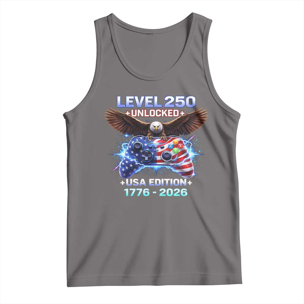 USA 250th Anniversary Gamer Tank Top Level 250 USA Edition 1776 2026 Bald Eagle TS11 Deep Heather Print Your Wear