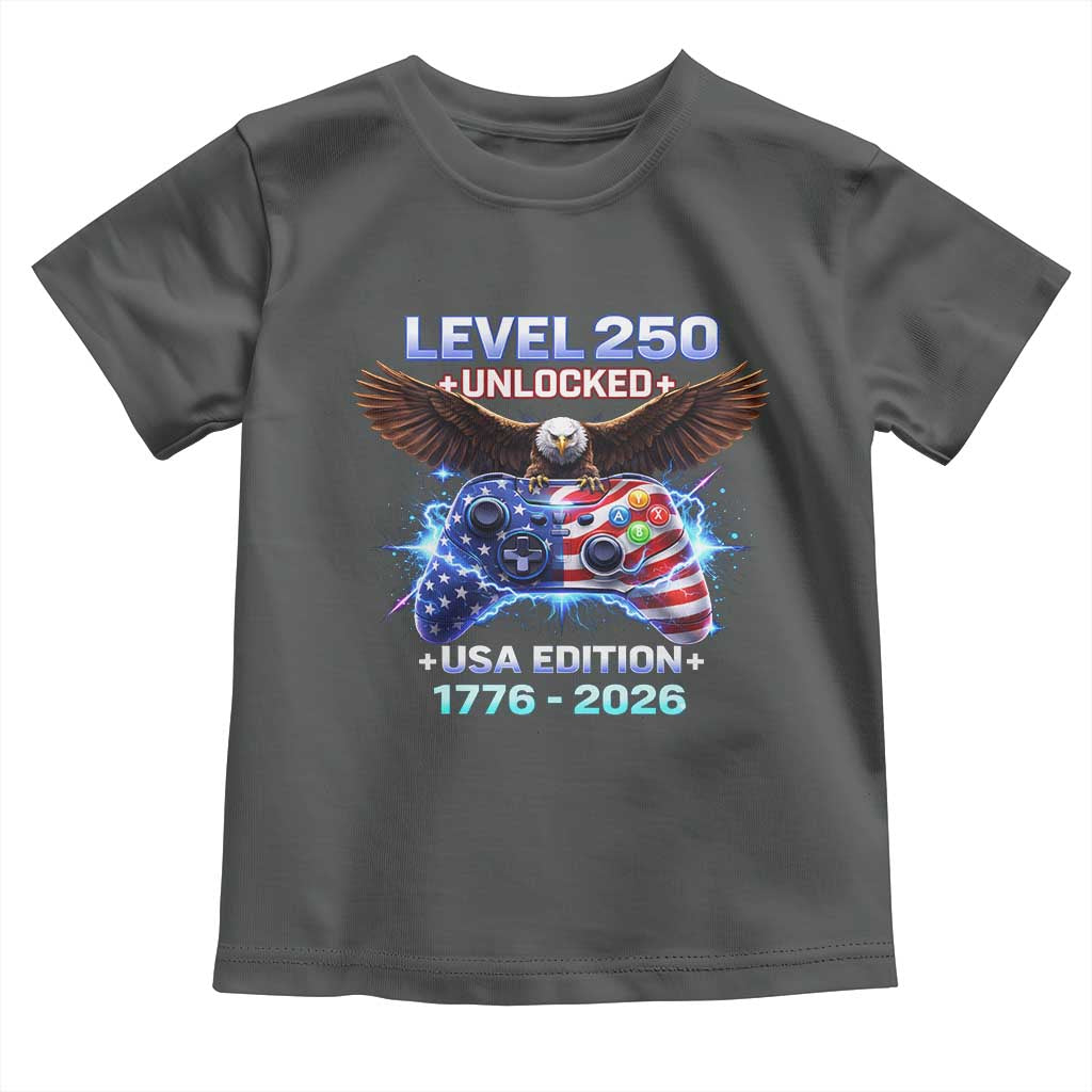 USA 250th Anniversary Gamer Toddler T Shirt Level 250 USA Edition 1776 2026 Bald Eagle TS11 Dark Heather Print Your Wear