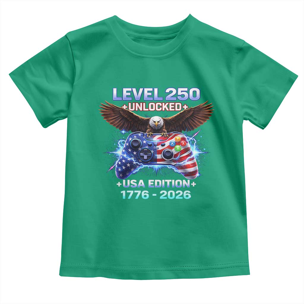 USA 250th Anniversary Gamer Toddler T Shirt Level 250 USA Edition 1776 2026 Bald Eagle TS11 Irish Green Print Your Wear