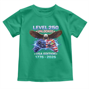USA 250th Anniversary Gamer Toddler T Shirt Level 250 USA Edition 1776 2026 Bald Eagle TS11 Irish Green Print Your Wear