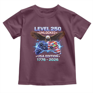 USA 250th Anniversary Gamer Toddler T Shirt Level 250 USA Edition 1776 2026 Bald Eagle TS11 Maroon Print Your Wear