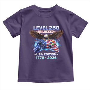USA 250th Anniversary Gamer Toddler T Shirt Level 250 USA Edition 1776 2026 Bald Eagle TS11 Purple Print Your Wear