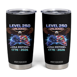 USA 250th Anniversary Gamer Tumbler Cup Level 250 USA Edition 1776 2026 Bald Eagle TS11 Black Print Your Wear
