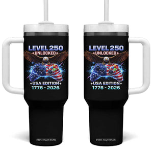 USA 250th Anniversary Gamer Tumbler With Handle Level 250 USA Edition 1776 2026 Bald Eagle TS11 One Size: 40 oz Black Print Your Wear