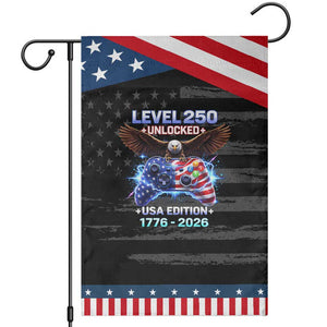 USA 250th Anniversary Gamer Garden Flag Level 250 USA Edition 1776 2026 Bald Eagle TS11 Distressed Black Blue Print Your Wear