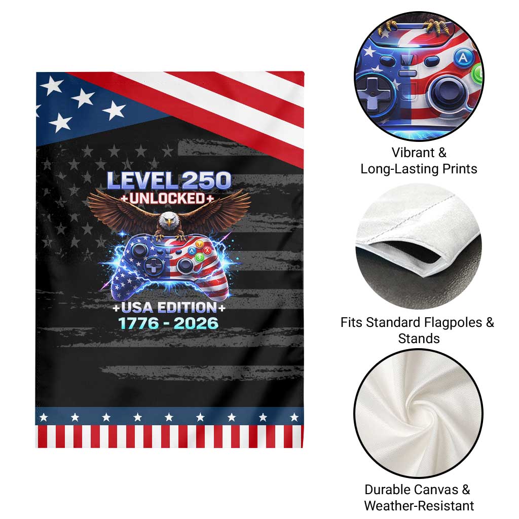 USA 250th Anniversary Gamer Garden Flag Level 250 USA Edition 1776 2026 Bald Eagle TS11 Print Your Wear