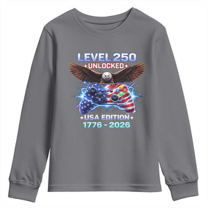 USA 250th Anniversary Gamer Youth Sweatshirt Level 250 USA Edition 1776 2026 Bald Eagle TS11 Charcoal Print Your Wear