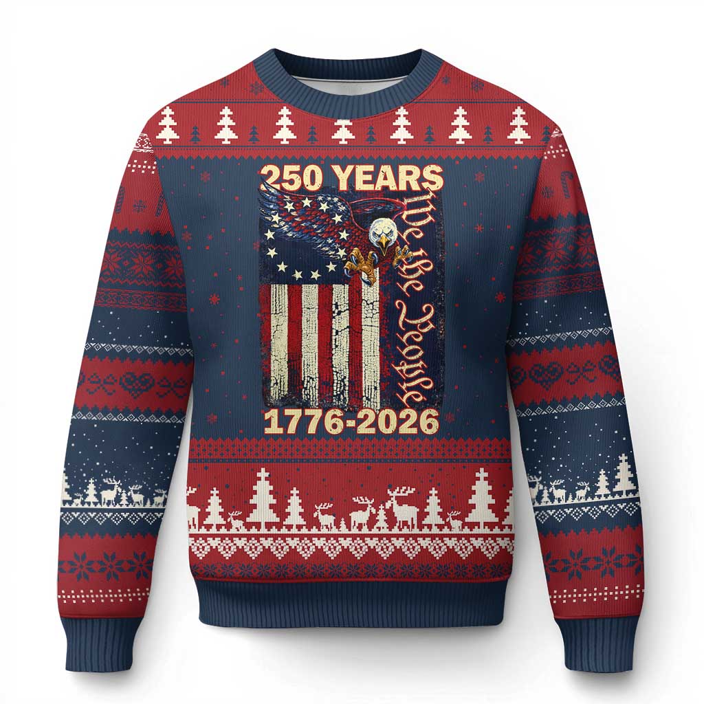 250th Anniversary USA Patriotic Ugly Christmas Sweater 250 Years We The People Vintage Bald Eagle TS11 Navy Red Print Your Wear